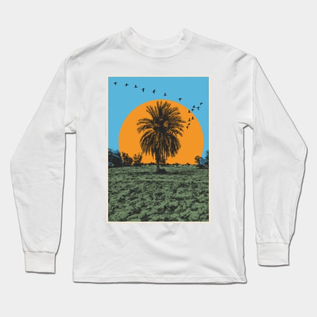 Date Palm Tree Graphic Art Long Sleeve T-Shirt by boholoc0